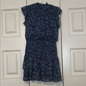 Aqua Navy Blue Floral Mini Dress